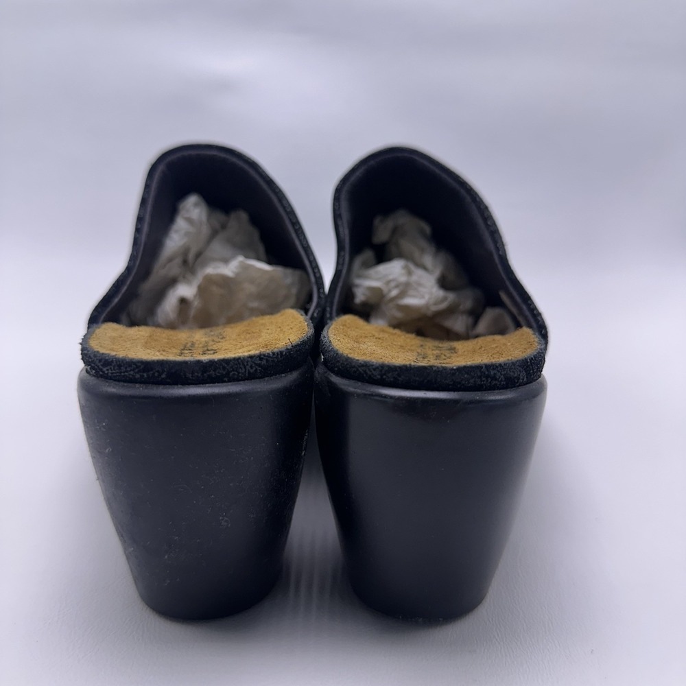 Naot Dream Black Leather Heeled‎ Clog 11/42 Women's Shoes, Suede Madras Print - Picture 4 of 8
